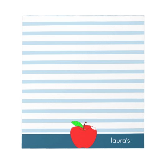 Bloc-note Pomme rouge enseignant lignes bleues personnalisée (Devant)