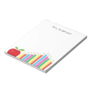 Bloc-note Pomme rouge et crayons de couleur Professeur
