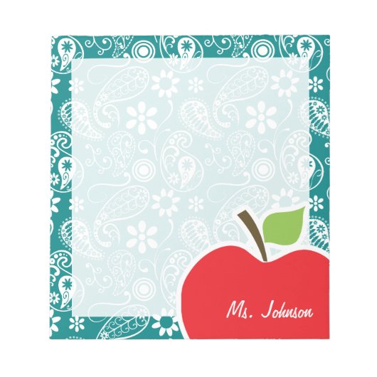 Bloc-note Pomme sur cyan foncé Paisley (Devant)