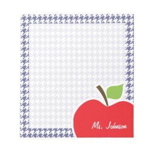 Bloc-note Pomme sur pied-de-poule bleu-gris foncé