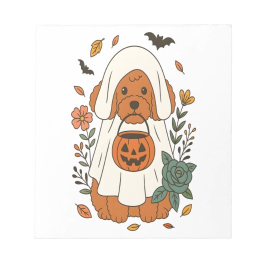 Bloc-note Poodle d'Halloween avec fleurs d'automne (Devant)