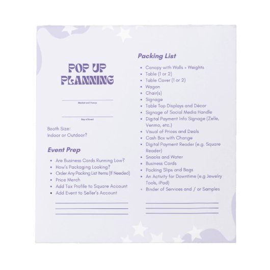 Bloc-note Pop Up Market Planning Pad (Devant)