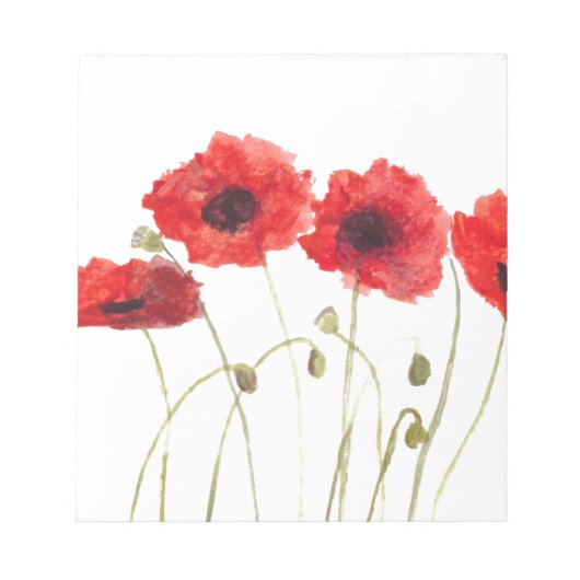 Bloc-note Poppies fleurs rouges pavot aquarelle nature chic (Devant)