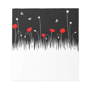Bloc-note Poppies rouges minimalistes Noir et Blanc Meadow B