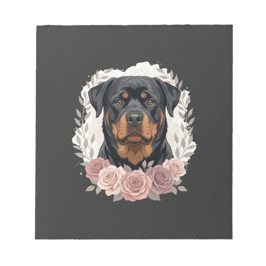 Bloc-note Portrait de Rottweiler floral sublimation (Devant)