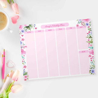 Bloc-note Pour Son Aquarelle Rose Floral Plan hebdomadaire