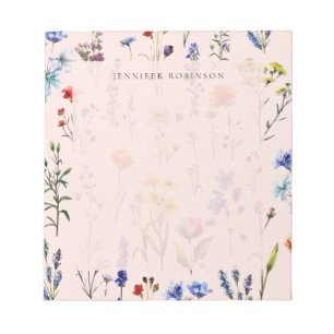 Bloc-note Prairie de fleurs sauvages rose pâle minimaliste m