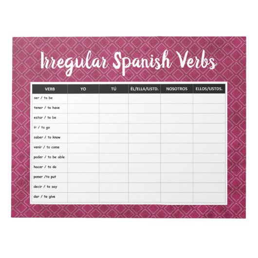 Bloc-note Pratique irrégulière de conciliation verbe (espagn (Devant)