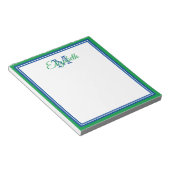 Bloc-note Préparé Vert Kelly Clair et Monogramme Bleu Foncé (Incliné)
