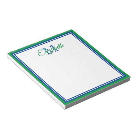Bloc-note Préparé Vert Kelly Clair et Monogramme Bleu Foncé (Incliné)
