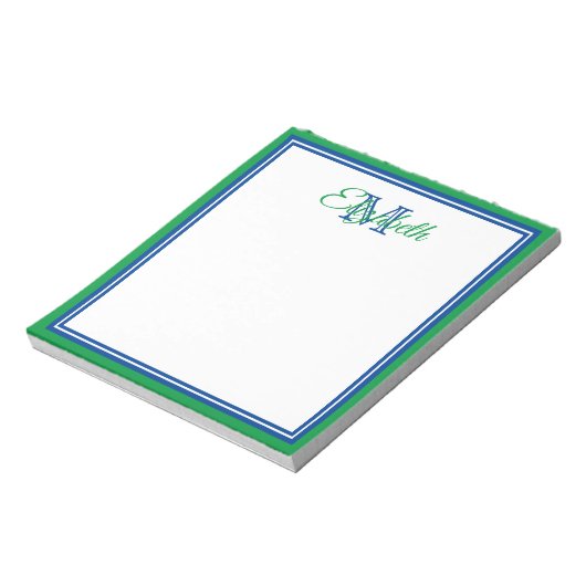 Bloc-note Préparé Vert Kelly Clair et Monogramme Bleu Foncé (Tourné)