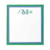 Bloc-note Préparé Vert Kelly Clair et Monogramme Bleu Foncé (Devant)