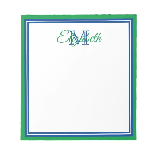 Bloc-note Préparé Vert Kelly Clair et Monogramme Bleu Foncé (Devant)
