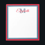 Bloc-note Preppy Bright Red et Marine Blue Monogram<br><div class="desc">Personnalisez ce bloc-notes en monogramme rouge vif,  bleu marine et blanc avec votre choix de nom et d'initiale.</div>