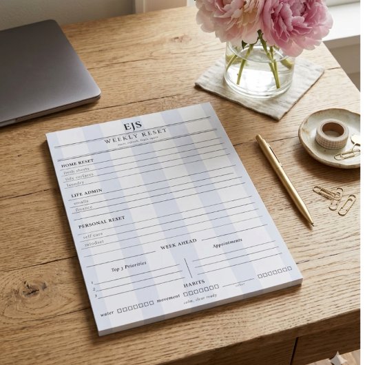 Bloc-note Preppy Monogram Weekly Reset Notepad | Planner