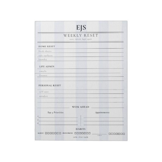 Bloc-note Preppy Monogram Weekly Reset Notepad | Planner (Tourné)
