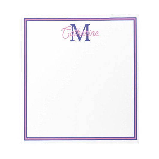 Bloc-note Preppy Pink and Navy Blue Simple Monogram (Devant)