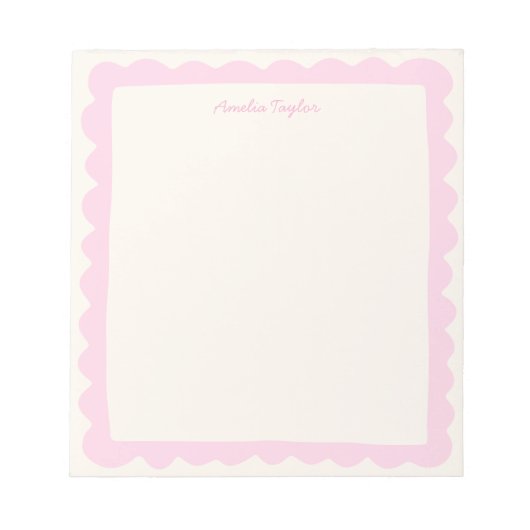 Bloc-note Preppy Pink Scallop Personalized Whimsical Border (Devant)