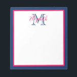 Bloc-note Preppy Rose et Navy Blue Monogram<br><div class="desc">Ce bloc-notes preppy comporte une bordure rose vif et bleu marine classique avec un monogramme assorti que vous pouvez personnaliser avec votre choix de nom et d'initiale.</div>