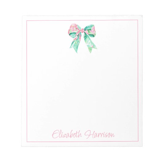 Bloc-note Preppy rose Floral Bow Personnalisé (Devant)