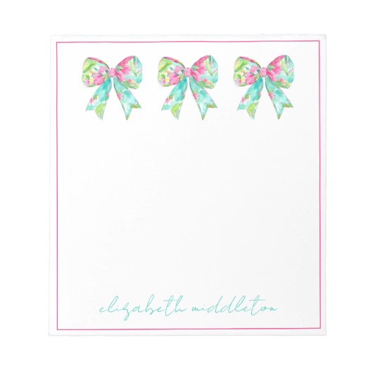 Bloc-note Préppy - Vaches rose et verte personnalisée (Devant)