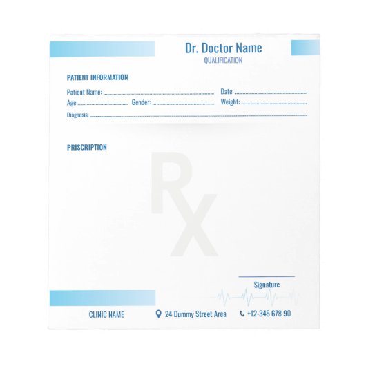 Bloc-note Prescription Pad Notepad – Editable Rx for Doctors (Devant)