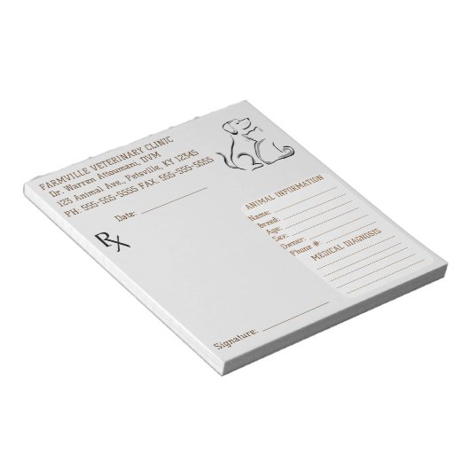 Bloc-note Prescription vétérinaire modifiable (Incliné)