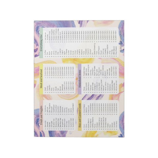 Bloc-note Pretty Grocery List Notepads, Custom Grocery List (Tourné)