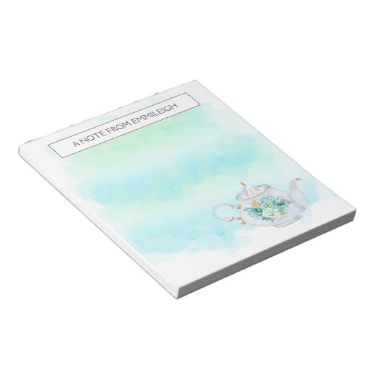 Bloc-note Pretty Tea Pot Mint Green Gold Flowpad Notepad (Incliné)