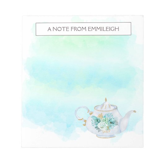 Bloc-note Pretty Tea Pot Mint Green Gold Flowpad Notepad (Devant)