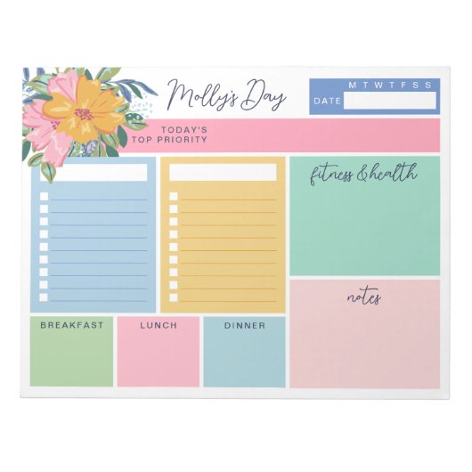 Bloc-note Pretty Yellow Pink Flowers Your Day To Do Lists (Devant)