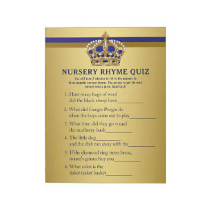 Bloc-note Prince Baby shower Games Prince Nursery Rhyme Quiz