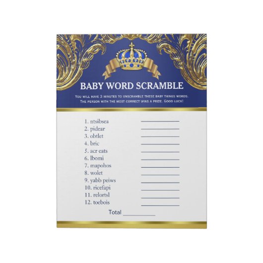 Bloc-note Prince Baby shower Word Scramble Games (Tourné)