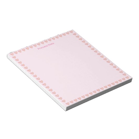 Bloc-note Princess Note & Coeurs roses sur Simple (Incliné)