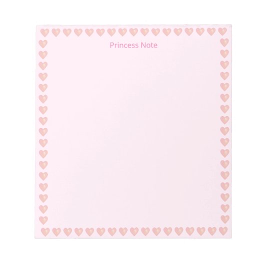 Bloc-note Princess Note & Coeurs roses sur Simple (Devant)