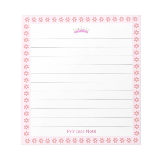Bloc-note Princesse Tiara & Fleurs roses sur Lined (Devant)