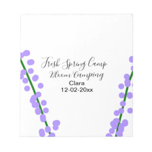 Bloc-note Printemps frais camping fleurs de lavande nom date