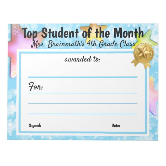 Bloc-note Prix du certificat d'enseignant de l'étudiant du m (Devant)