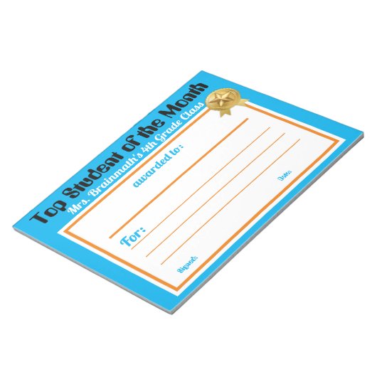 Bloc-note Prix du certificat d'enseignant de l'étudiant du m (Incliné)