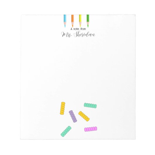 Bloc-note Professeur de maternelle Colorful Crayons et Nuddl (Devant)
