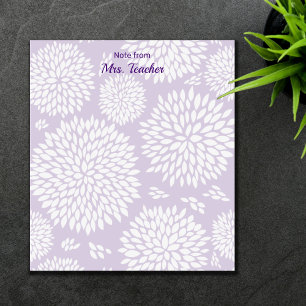 Bloc-note Professeur de motif de fleurs pourpres personnalis