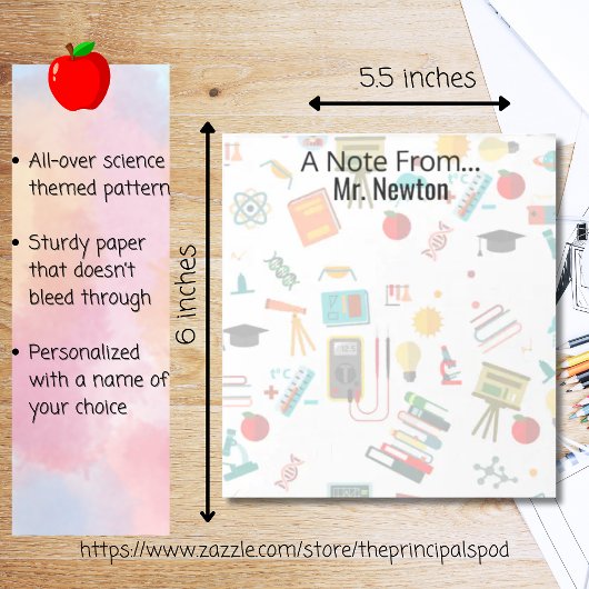 Bloc-note Professeur de sciences imprimés personnalisées liv