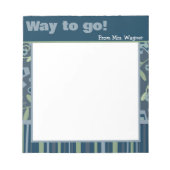 Bloc-note Professeur personnalisé Bleu Floral rayé Moderne (Devant)