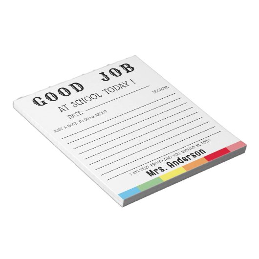 Bloc-note Professeur Retour À L'École Écriture Bon Travail P (Incliné)