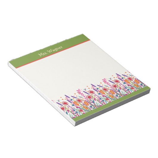 Bloc-note Professeur vert de Fleurs sauvages Whimsical perso (Incliné)