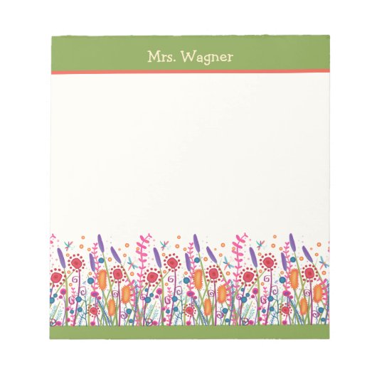 Bloc-note Professeur vert de Fleurs sauvages Whimsical perso (Devant)