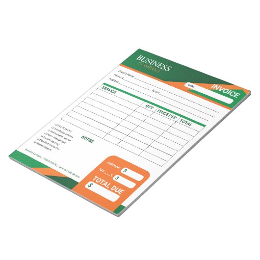 Bloc-note Professional Green with Orange Stripe Invoice Form (Incliné)