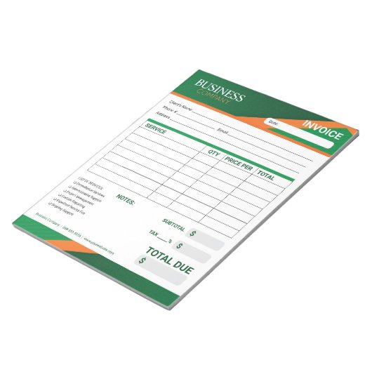 Bloc-note Professional Green with Orange Stripe Invoice Form (Incliné)