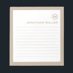Bloc-note Professional Lined Beige White Monogram<br><div class="desc">A professional lined notepad with a minimalist design in a beige and white color palette. Custom monogram initial and name on a simple white background,  framed by a beige border. Personalize using the fields provided or use the 'message' button to contact the designer for help.</div>