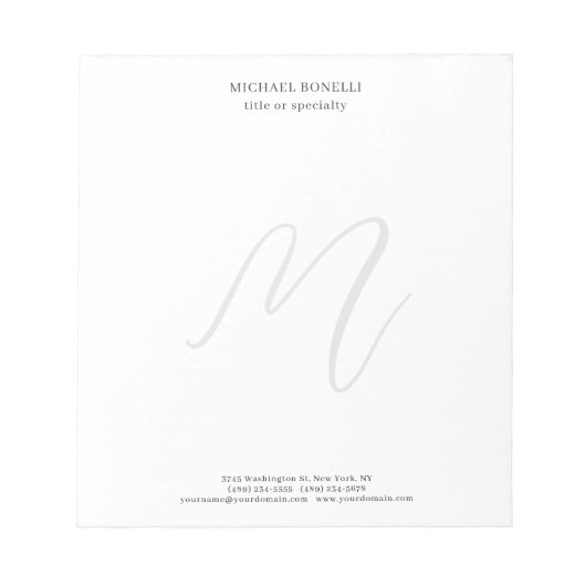Bloc-note Professional Plain Modern Minimalist Monogrammed (Devant)